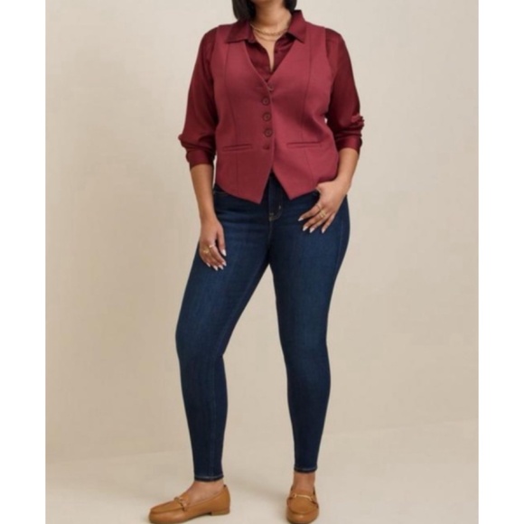 🆕 Studio Luxe Ponte Vest NWOT Torrid New Maroon 0 L 12 - Picture 4 of 6